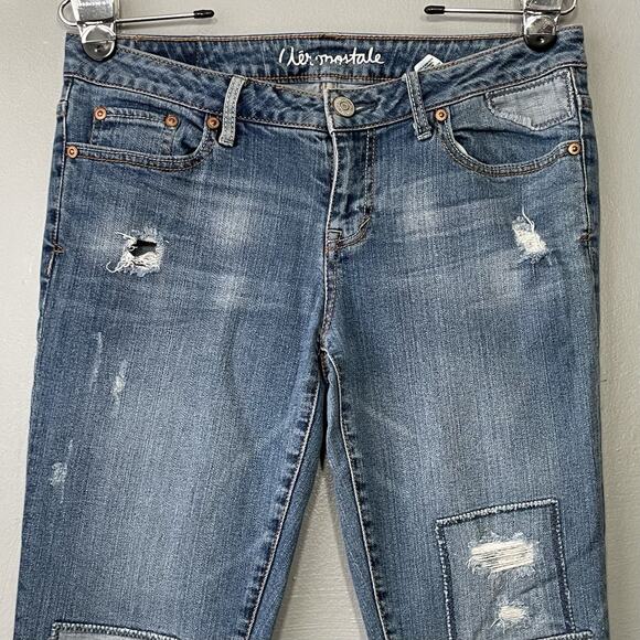 Aeropostale Bayla Skinny Jeans Size 6 Blue Distressed Patchwork Denim Low Rise - Picture 2 of 12
